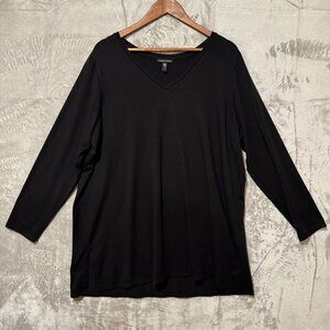 Eileen Fisher Black V-Neck Long Sleeve Tunic Top Womens 1X Stretch Knit